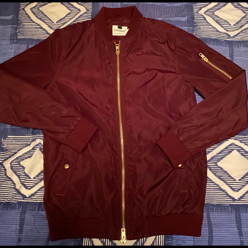 Topman Maroon Bomber Jacket, Size M